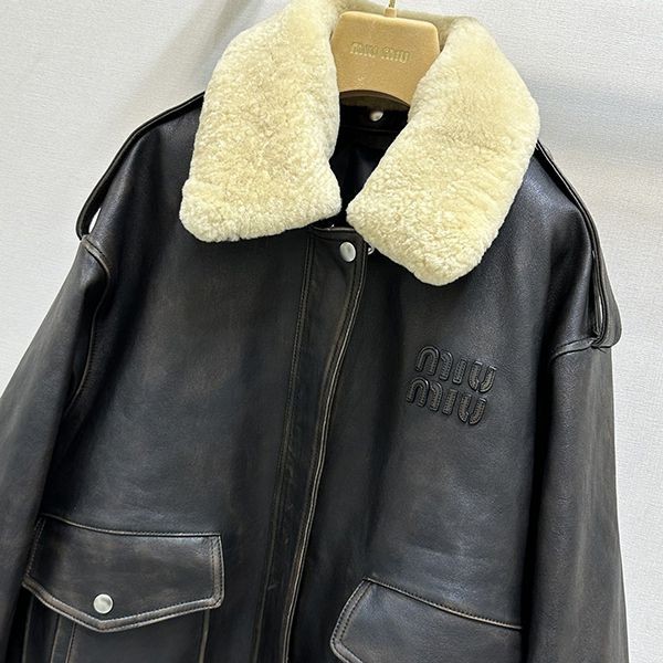 超限定♪ミュウミュウ シアリングトリム レザージャケット 偽物 myu06779